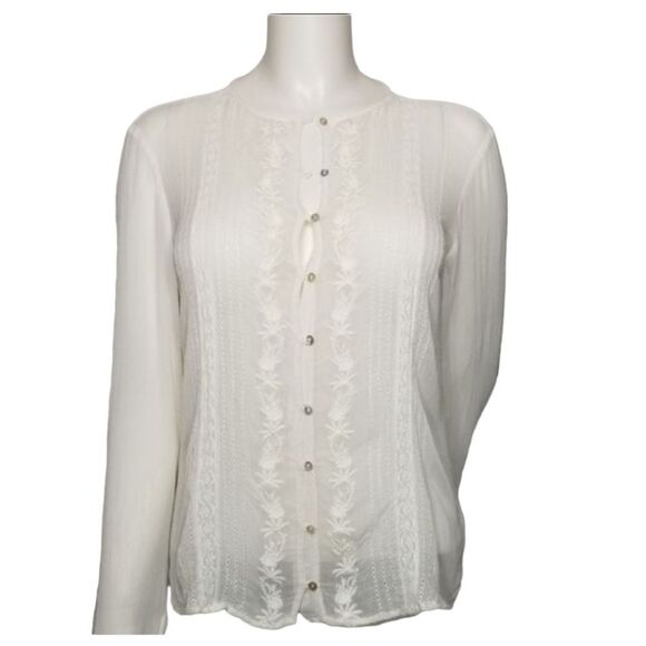 Zara Woman White Embroidered Sheer Button Up Blouse Size S - Picture 1 of 11